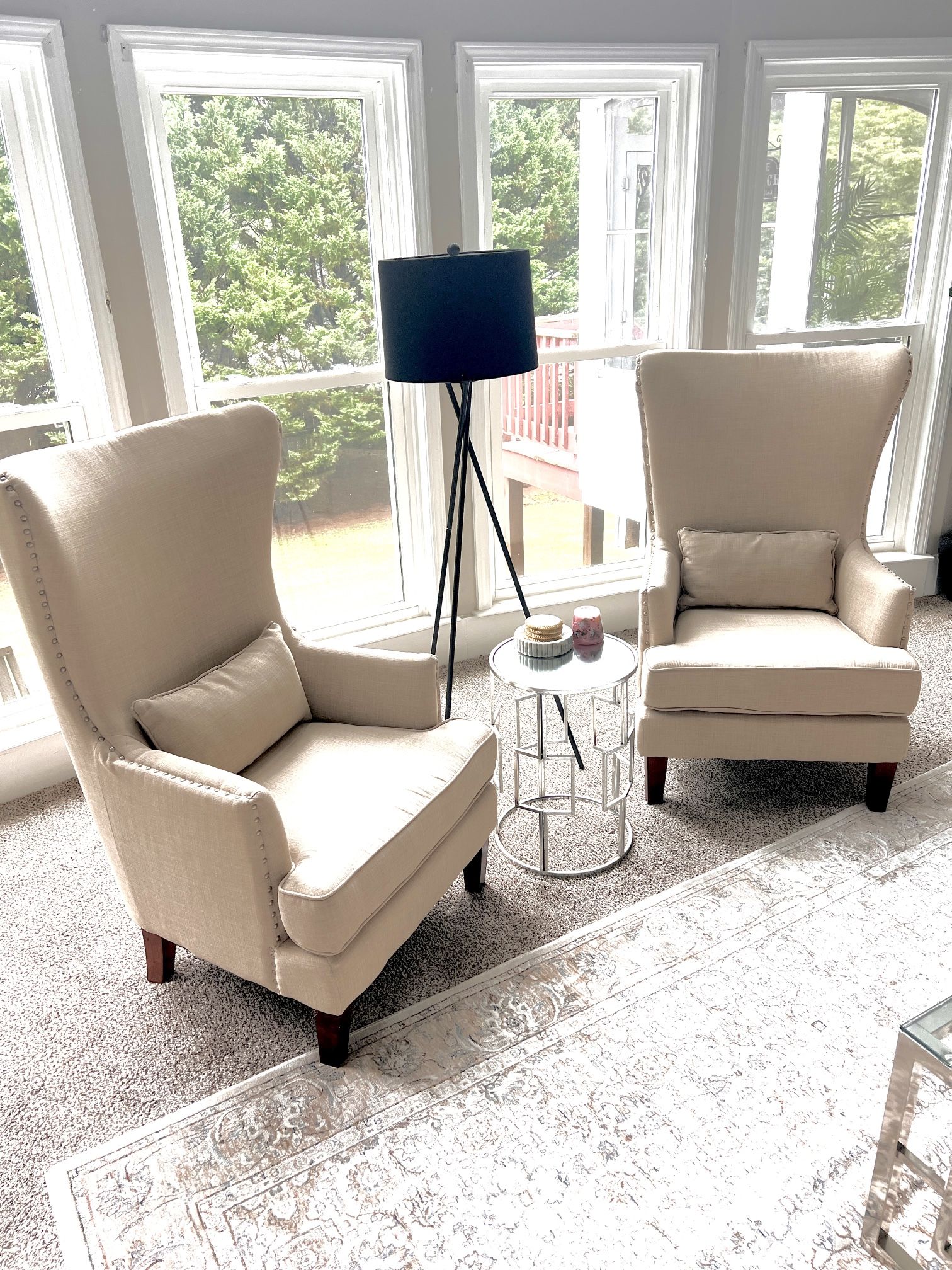 Iqubal Kori Wingback Accent Chair With Nailhead Trim— Set of 2