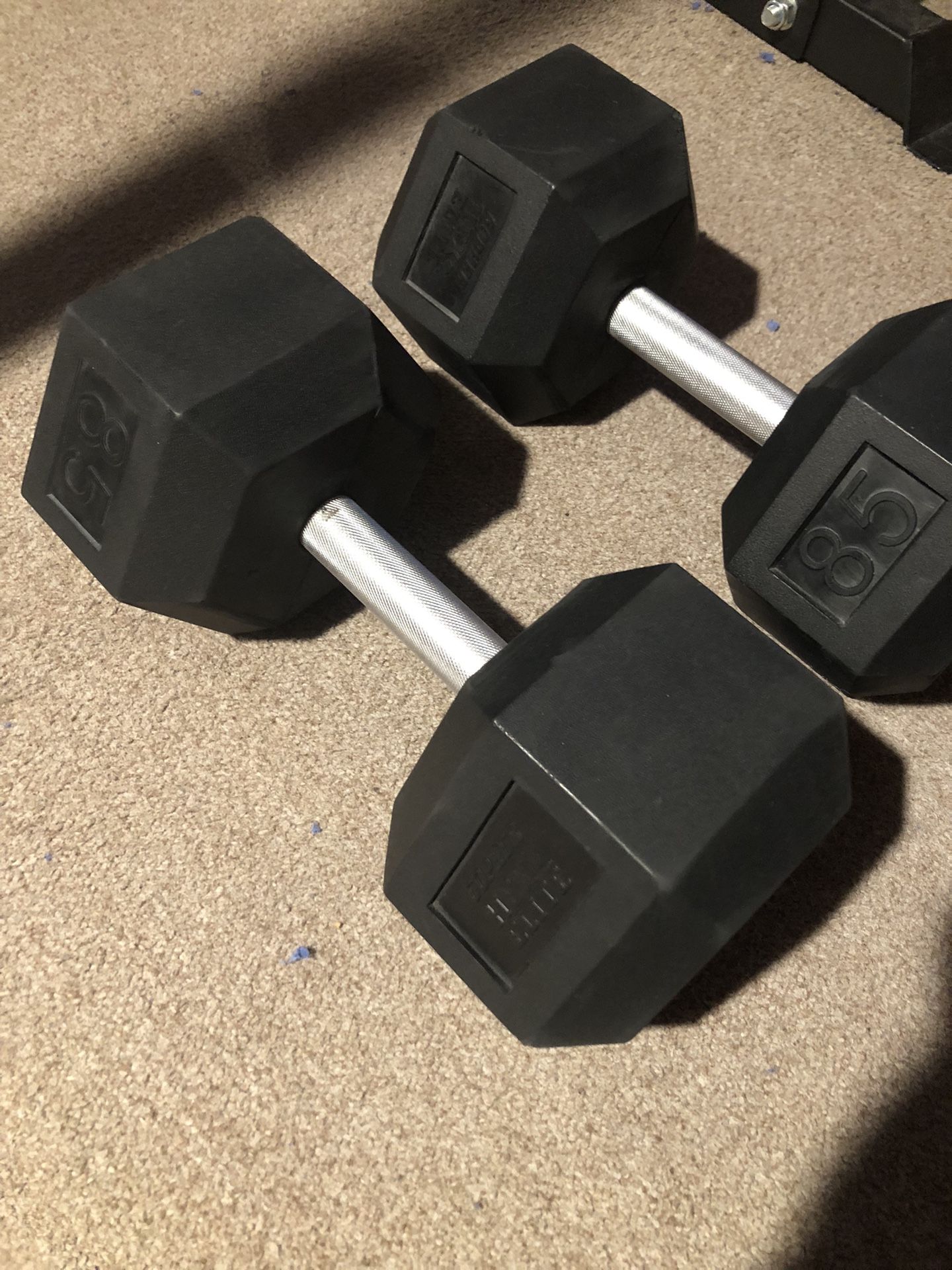 85 Lbs Set Rubber Dumbbells