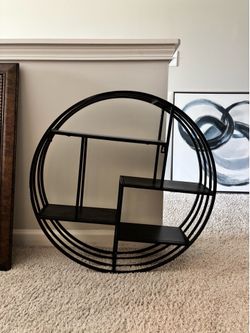 Modern 30x30 Circular Iron & Wood Shelf – Black
