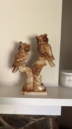 Vintage Hand Carved Alabaster Owl Statue