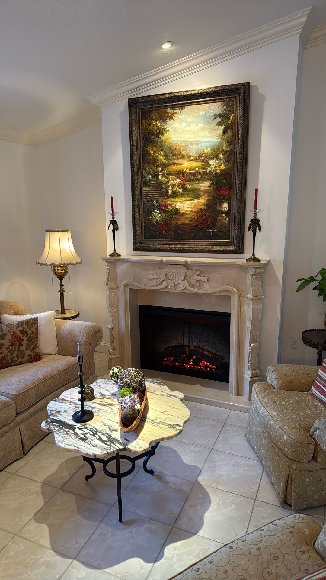 Marble Stone Fireplace With Electric Heater Chimenea