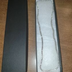 100% Genuine Diamond Moissanite Tennis Chain 18"Long By 3mm In 925 Sterling Silver With Rhodium Platinum Finish!!