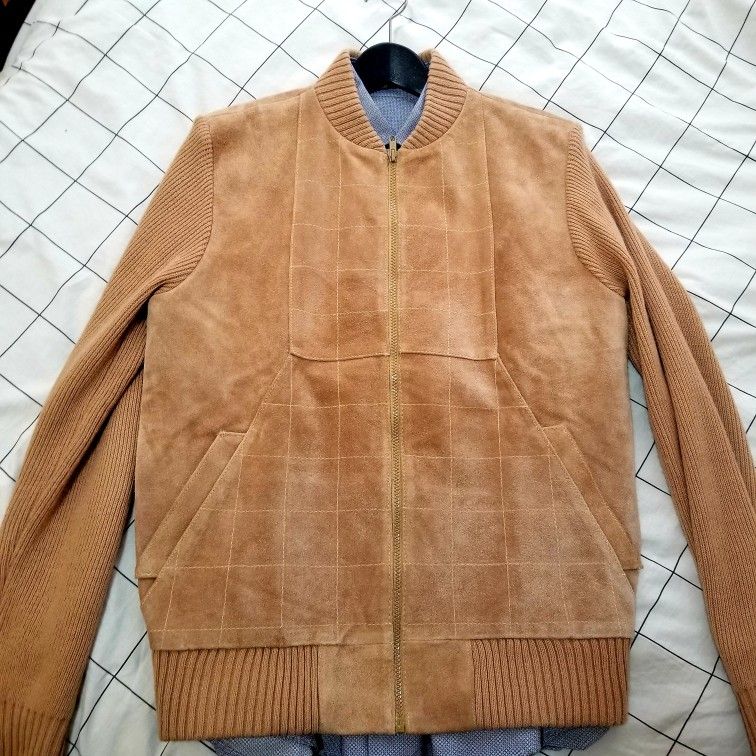 Mens Brown Leather Suede Jacket Italy Size M