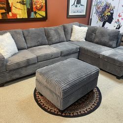 Cozy Corduroy Sectional – now with a FREE Storage Ottoman!