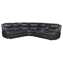 Black Leather Sectional Sofa with Reclining Function