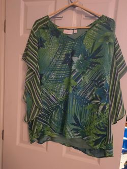 Green print chiffon blouse