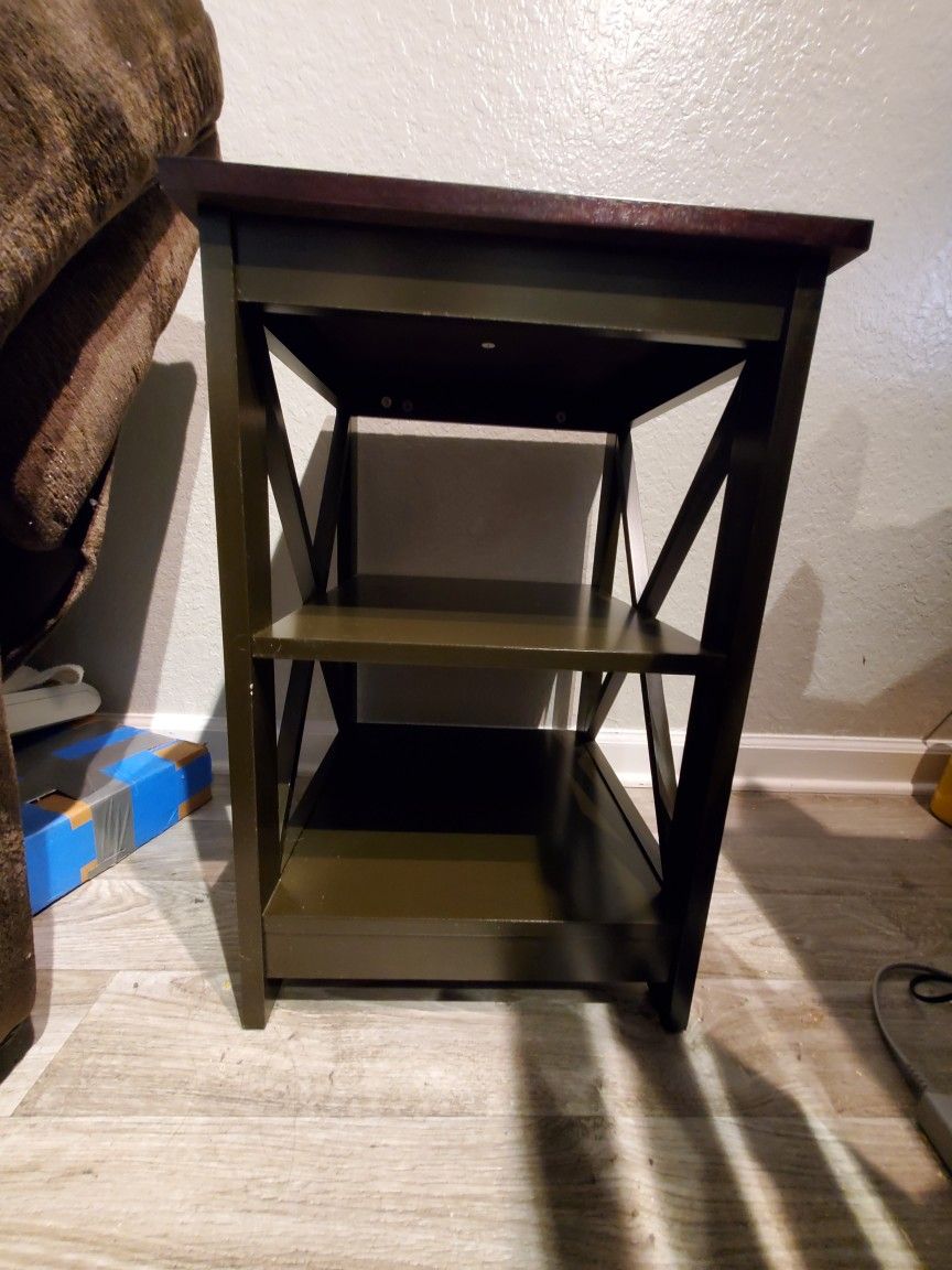 Dark Wood End Side Table With Shelf Storage