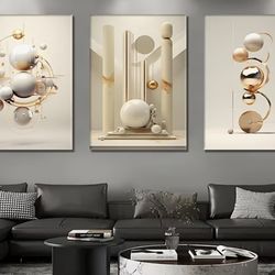 2D flat 3 pcs solid color geometric sphere wall art canvas