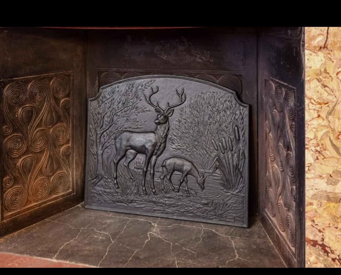 Deer Cast Iron Fireback, Black