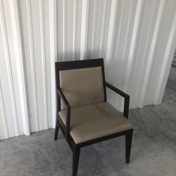 Mahogany Wood Finish Office Side Chair With Tan Peddled Upholstery Fabric