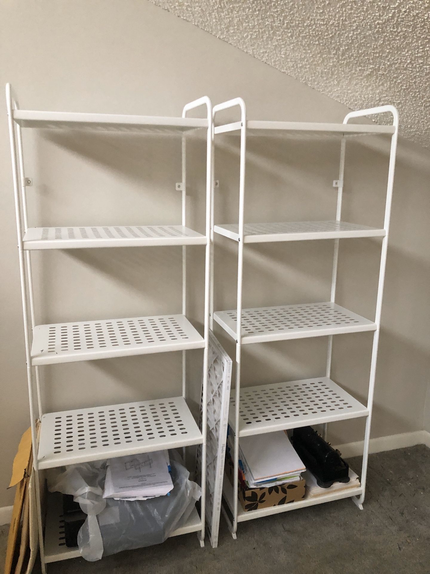 2 White Metal Shelves