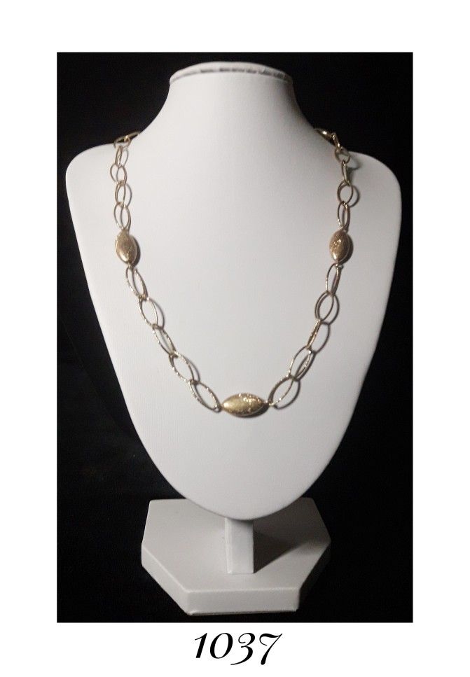 17" 18k Gold over 925 Sterling 4 Station CHARLES GARNIER Oval Bead Link Necklace