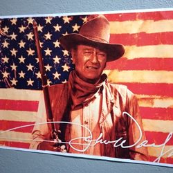John Wayne American Flag Canvas Poster Patriotic Western Legend Wall Art Decor 