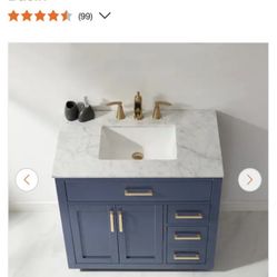 Ivy 36in Bath Vanity in Royal Blue With Carrara