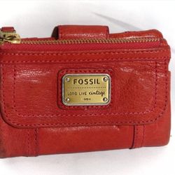 Vintage Fossil Emory Red Lamb Leather wallet clutch, multiple card, pocket.