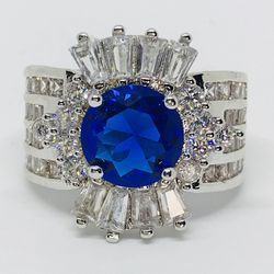 New Silver 925 blue sapphire fashion ring
