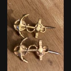 Pair Vintage 5/8" U.S. Navy Nautical Anchor Rope Gold Tone Pin