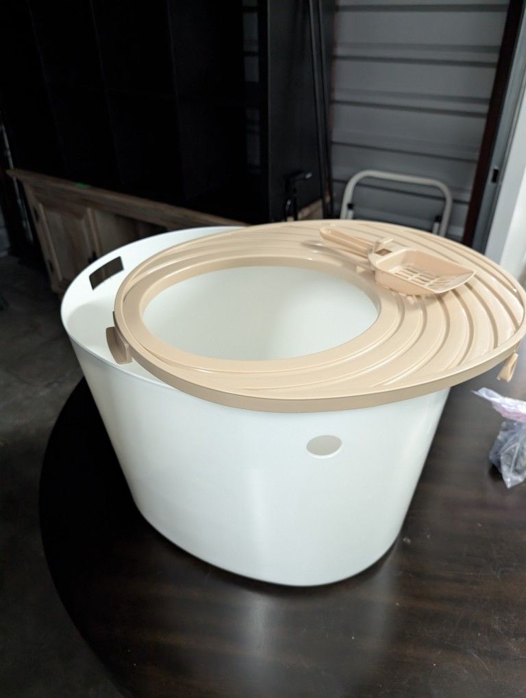 Cat Litter Box, Large Top Entry, Beige