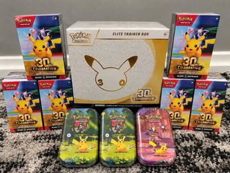 Pokémon 30th Celebration Sealed Lot – ETB + 6 Booster Bundles + 3 Mini Tins