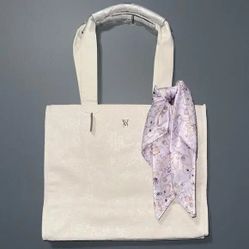 Victoria's Secret Floral Embossed Ivory Tote Bag Lavender Scarf Logo Ltd Edition ~ NWT/New