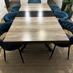 Modern Dining Table with 7 Velvet Chairs – $600 (Excellent Condition)