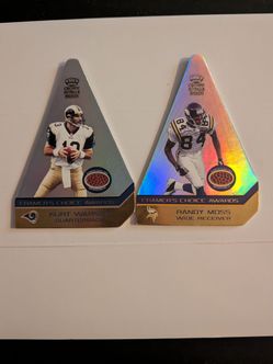 2001 Pacific Crown Royale Oversized Game Used Relic Football Cards- Warner and Moss