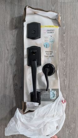 Kwikset Prescott Handleset with Sedona Lever – Matte Black (SmartKey Security)