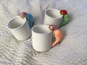 3 Pier 1 colorful parrot coffee or tea cups