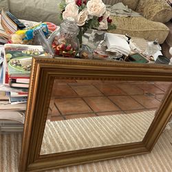 Large rectangular  Wall Mirror Beveled Gold Wood Fran  Trim  