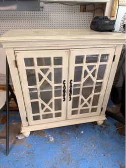 Distressed Accent Cabinet / Console Cabinet with Glass Doors