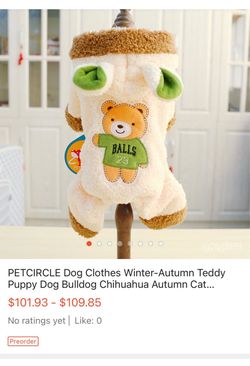 New Pet Circle, #23 teddy bear dog Halloween costume. Size large but fits like a medium . Dog costume dress up warm winter for cheap