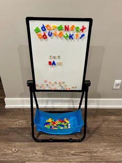 Kids double-sided dry erase and magnetic easel with magnetic numbers/letters included