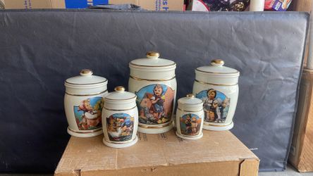 Vintage 1991 Danbury Mint M.J. Hummel "Barnyard Heroes" Canister Set - Pristine Complete 5-Piece Collection