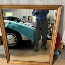 Vintage Mirror Wooden Framed 42x34  Perfect Condition Heavy With Hanger On Back 
