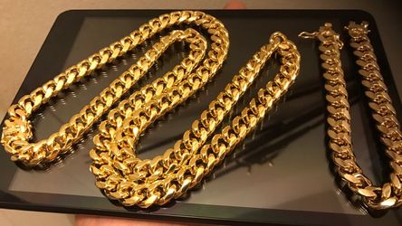 14K Gold Plated Miami Cuban Chain & Bracelet Set