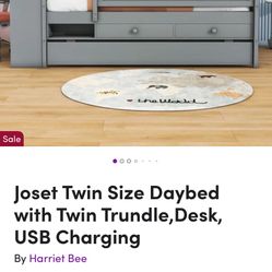 Twin Size Daybed With Trundle, Desk, And USB Charging.  -GREY- NEW IN BOX!