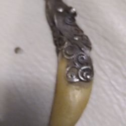 Bear Tooth Pendant With Silver Embroidery 