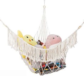 Cotton Mesh Corner Toy Hammock with Tassels – Space-Saving Organizer for Stuffed Animals, Yoga Balls