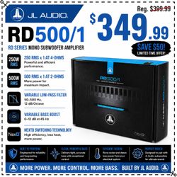 JL Audio RD Power Amplifier Mono Subwoofer System 1000 Watts RD500/1 🚨 Payment Options Available 🚨 No Credit Needed 🚨