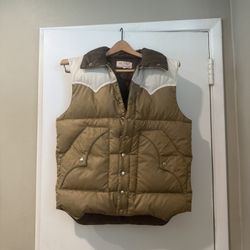 51% Off - Swan (Japan) Vintage Tan & Cream Western-style Puffer Vest, Men’s Medium