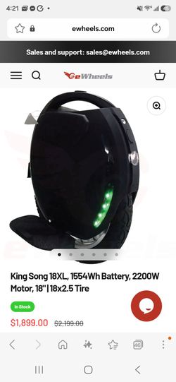 Electric Unicycle Kingsong 18XL 1554kw 2200 watts motor