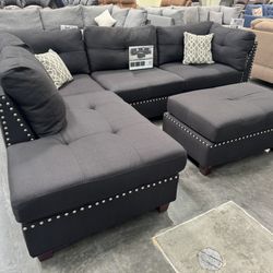Sectional Sofa Black With Ottoman 