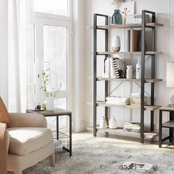 5 Tier Bookcase Shelving Unit Living Room Shelf Easy Assembly for Living Room Bedroom Office Industrial Design Greige Black 