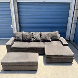 Dark Brown Sectional Couch With Ottoman & Delivery 