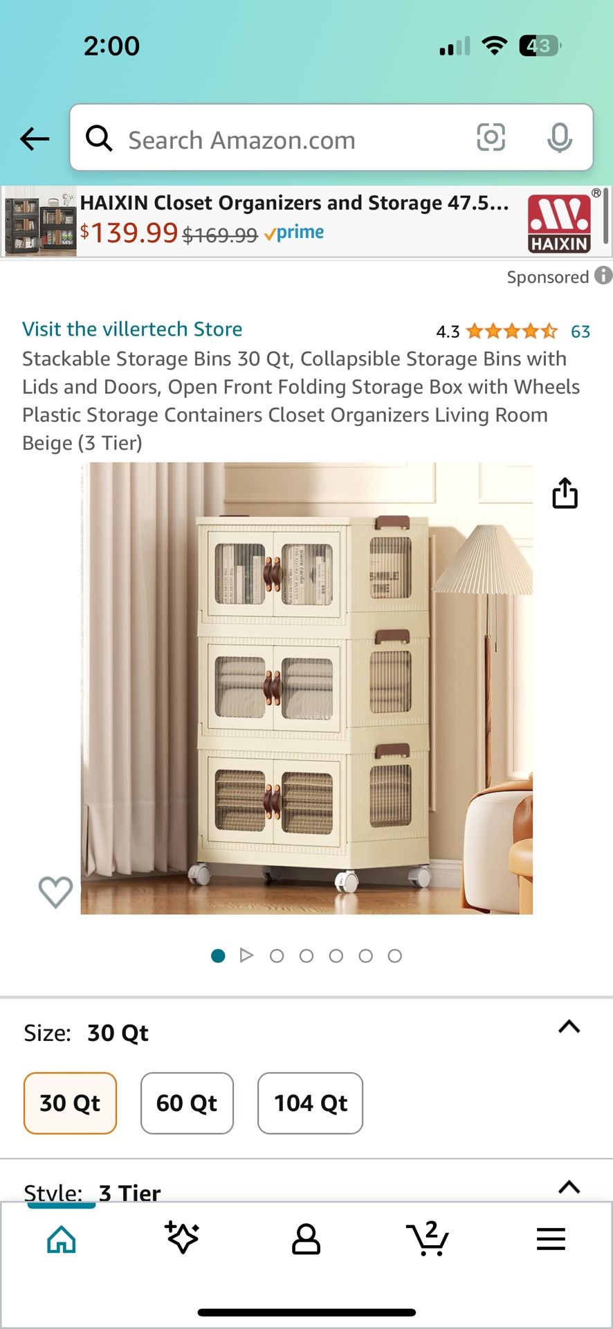 3 Tier Cream stackable Bins With Wheels + Parts