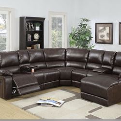 Brand New Comfy Leather Reclining Sectional Set