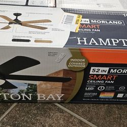 52 in. Smart Indoor/ Covered Outdoor Matte Black Ceiling Fan with Remote and Integrated LED Powered by Hubspace