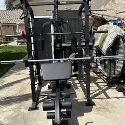 Vesta Fitness Smith Machine 2001 w/Bench Attachment | 230lb Bumpers Weights | 7ft Olympic Bar | Fitness | Gym Equipment | FREE DELIVERY🚚 