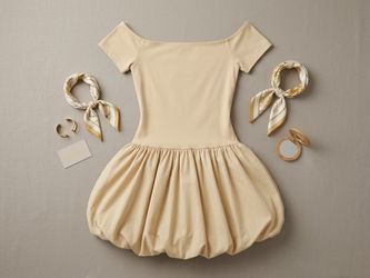 Oqq Cream Off-Shoulder Bubble Hem Mini Dress Size Medium for $15 dress Only