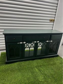 Dark Green Sideboard Cabinet Glass Doors